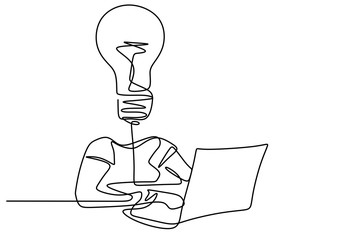Continuous line art or One Line Drawing of a human brain. The concept of thinking ideas inside the person's head. Think brightly concept single line draw design vector illustration © ngupakarti