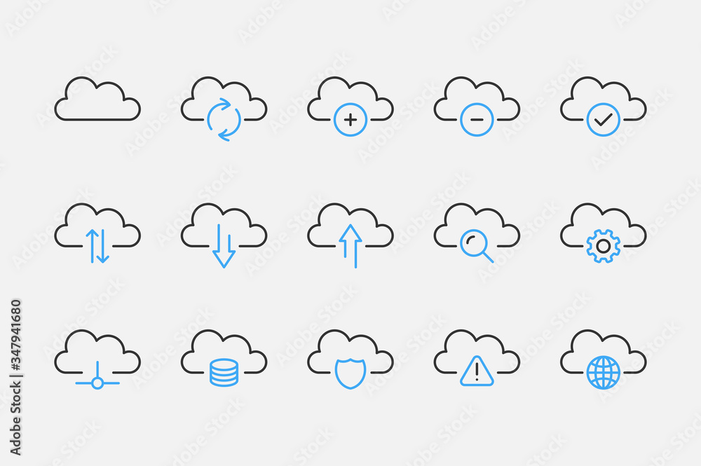 Poster cloud storage icon set. actions with the cloud.