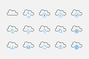 Fototapeta premium Cloud storage icon set. Actions with the cloud. 