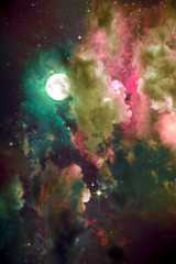 Full moon with stars at dark night sky . Abstract space background