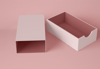 3D Illustration. Mockup of rectangular package. Sliding box opened.