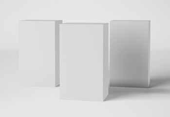 3D Illustration. Mockup of tall rectangular cardboard package boxes.
