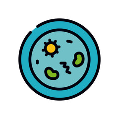 petri dish with bacteria and germs, line and fill style