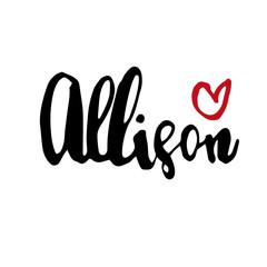 Female name drawn by brush. Hand drawn vector girl name Allison.