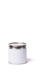 Metal can without lable. Can with place for lable on a white.