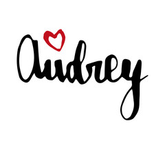 Female name drawn by brush. Hand drawn vector girl name Audrey.
