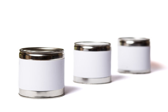 Metal cans with no lables. Isolated metal cans with copy spaces.