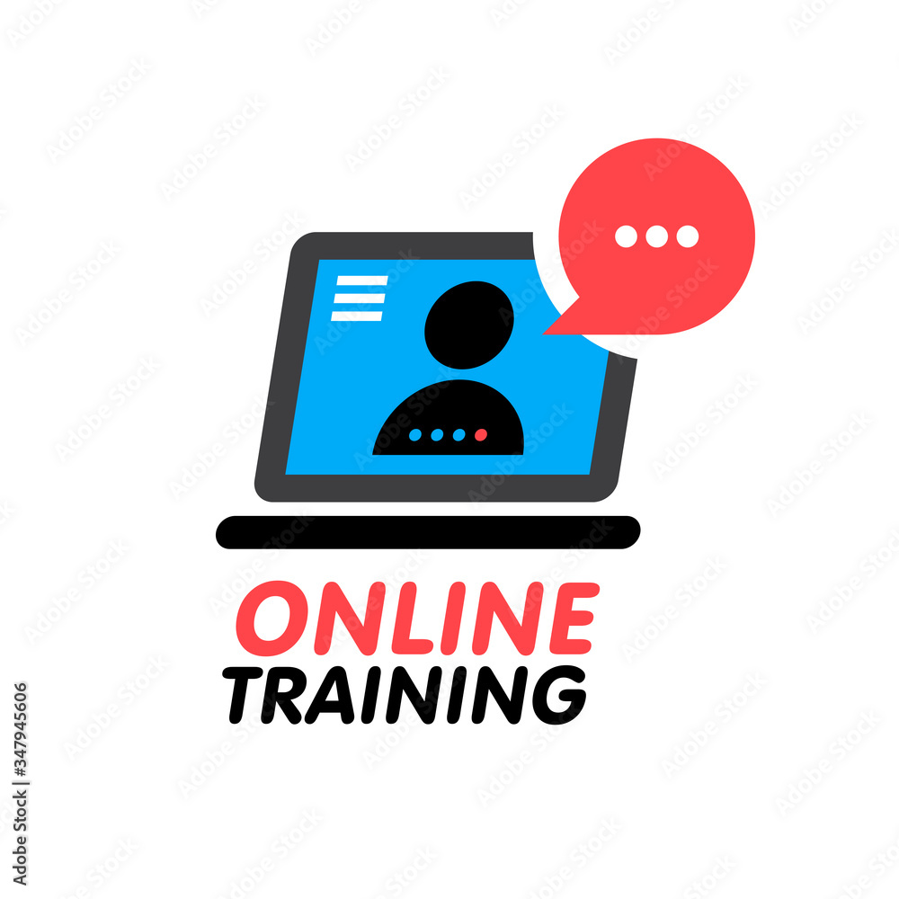 Poster online training concept icon. simple blue element illustration. online training concept symbol desig