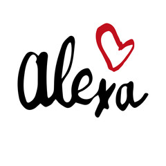 Female name drawn by brush. Hand drawn vector girl name Alexa.