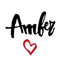 Female name drawn by brush. Hand drawn vector girl name Amber.