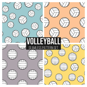 Black volleyball ball pattern repeat seamless in color background for any design. Vector geometric illustration set