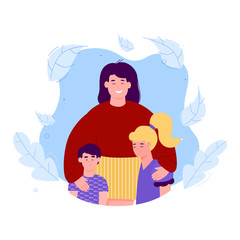 Banner for Mothers Day with mother and children vector illustration isolated.