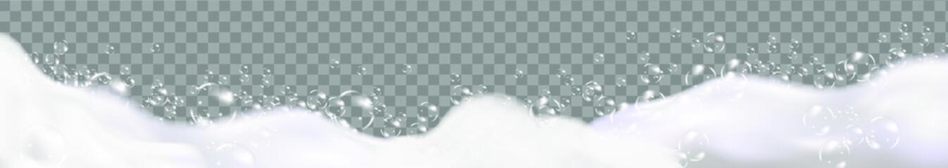 Bath foam isolated on transparent background. Shampoo bubbles texture.Sparkling shampoo and bath lather vector illustration
