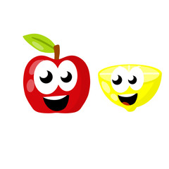 Mascot and emotions. Funny and cute yellow element. Cartoon flat illustration. Lemon with face. Eyes, mouth on sour fruit.