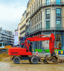 Cityscape, excavators, renovation, street, Brussels