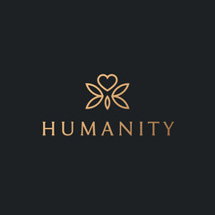 Line art floral heart logo with leaves. Elegant family mental health care, clinic, natural love, jewelry, accessories, beauty logo. Simple warmth, welcoming, kindness, wellness icon. 