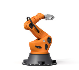 3d rendering of orange robotic arm isolated on white background