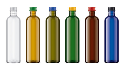 Set of Colored Glass Bottles. Transparent version. 