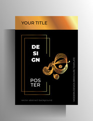 Cover template design for book, magazine, booklet, catalog, brochure. Black and gold concept with hand drawn elements. A4 format. Vector 10 EPS.