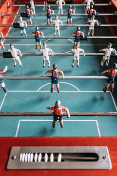 Table football game with players