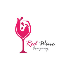 Red Wine logo template glass, splash of wine. Vector illustration