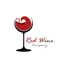 Red Wine logo template glass, splash of wine. Vector illustration