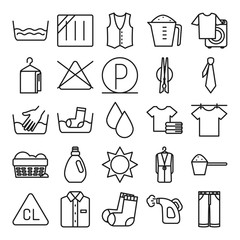 water drops and Textile care icon set, line style