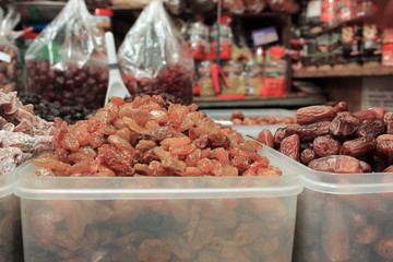Dried raisins in a market in Thailand.