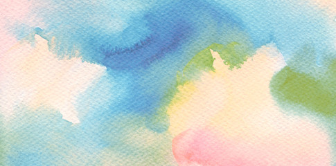 Watercolor blot painting. Canvas texture horizontal abstract background.