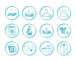 clothes and textile care symbols icon set, gradient style