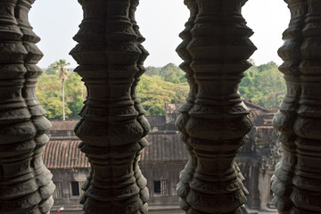 Fototapeta premium Close up on the Columns of one of the Windows at Angkor Wat, Siem Reap, Cambodia, Asia