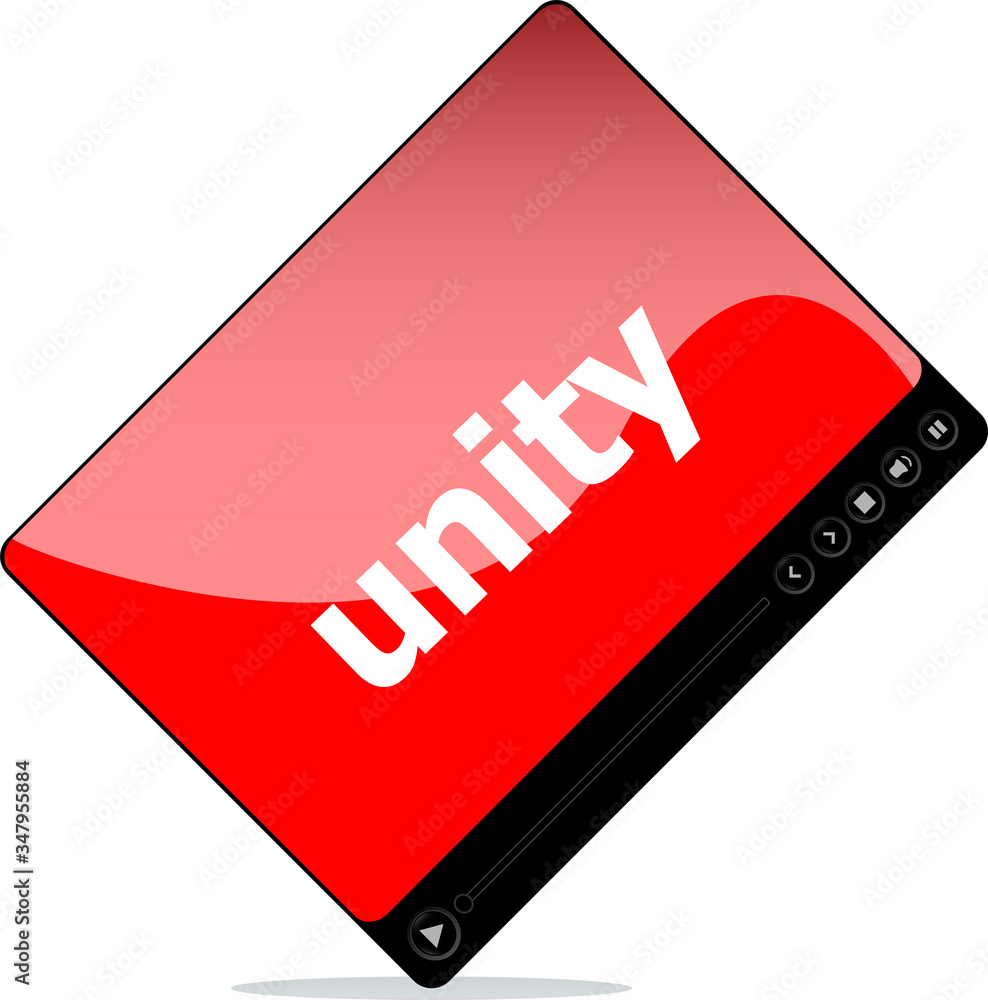 Poster social media concept: media player interface with unity word