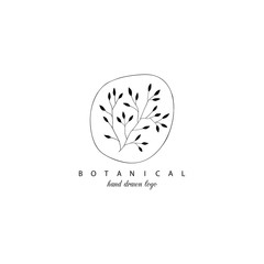 Botanical hand drawn 
minimal logo. Graphic tree branch in vector.