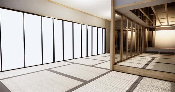 Empty room white on wooden floor interior design.3D rendering