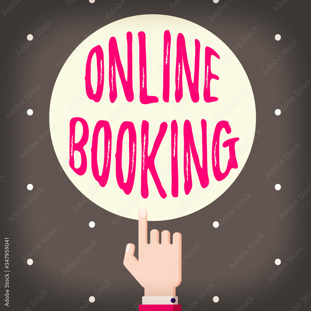 Poster conceptual hand writing showing online booking. concept meaning reservation through internet hotel a