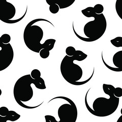 White rats, animal, fashion vector seamless pattern on black background. Concept for wallpaper, wrapping paper, cards 