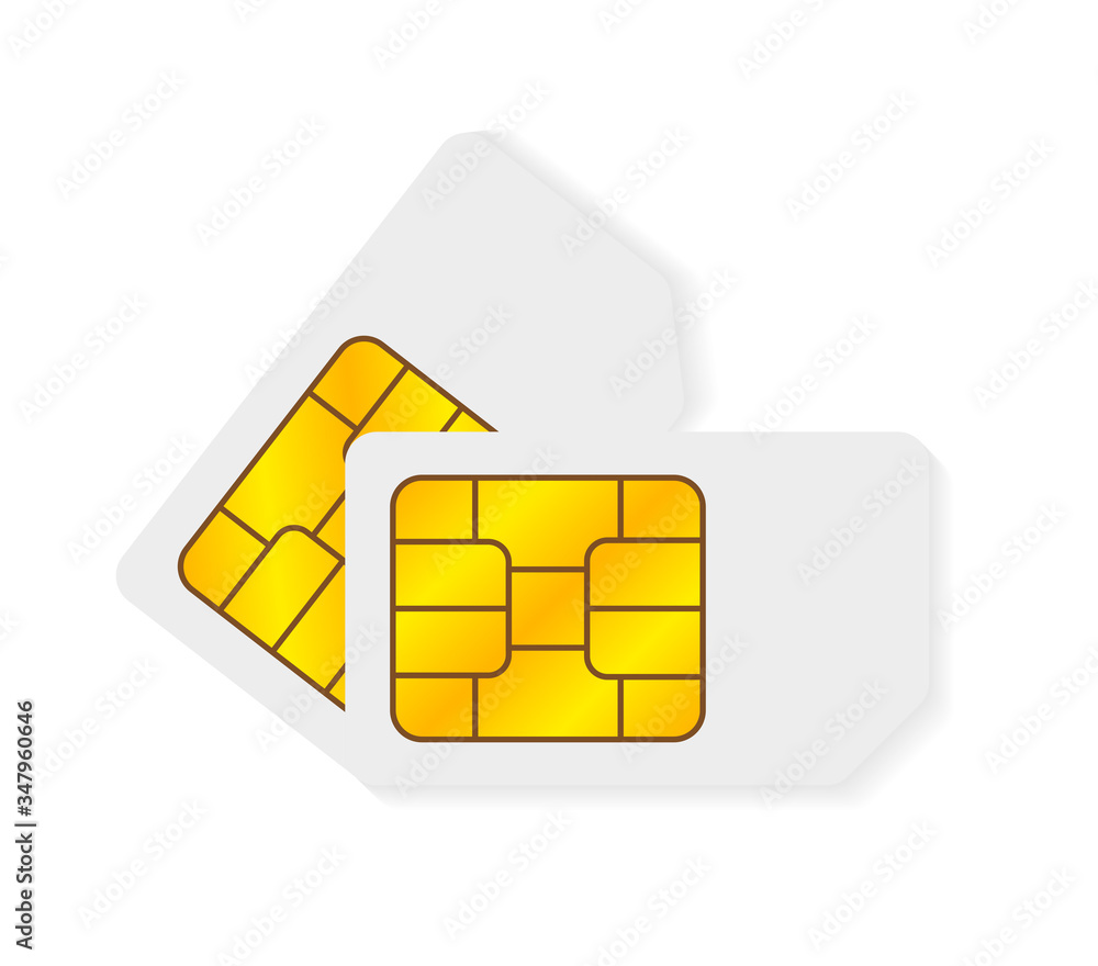 Poster two realistic global collection phone sim card with emv chips. nfc chip for credit card security iso