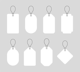 Colletcion of empty sale or price tags in different shapes on gray background. Sunburst stickers for price, promo, quality, sale tags. Vector
