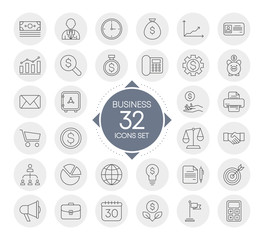 BUSINESS 32 icons set with circles design isolated on white background. Vector.