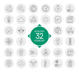 ECOLOGY 32 icons set with circles design isolated on white background. Vector.