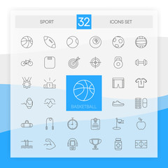 SPORT 32 icons set with circles design isolated on white background. Vector.