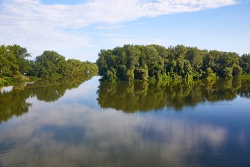 Fototapeta na wymiar River landscape with two rivers merging, Tisza and Bodrog in Hungary