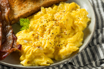 Homemade American Scrambled Egg Breakfast with Bacon