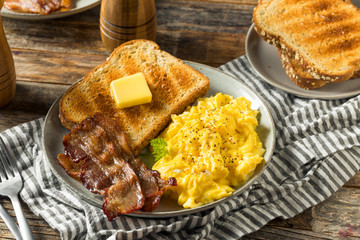 Homemade American Scrambled Egg Breakfast with Bacon