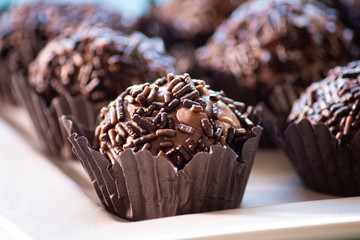 Brigadeiro. Delicious Traditional Brazilian sweet. Selective focus