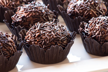 Brigadeiro. Delicious Traditional Brazilian sweet. Selective focus