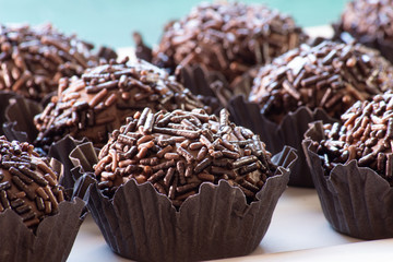 Brigadeiro. Delicious Traditional Brazilian sweet. Selective focus