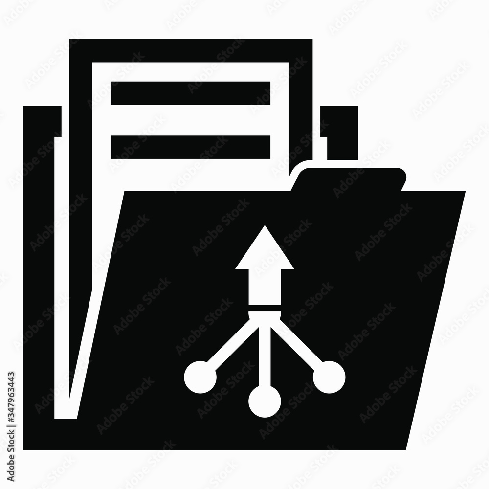Poster folder and arrow icon. updating files, documents. documentation of a business plan. technical vector