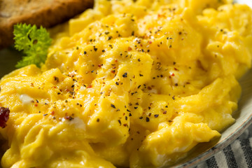 Homemade American Scrambled Egg Breakfast with Bacon