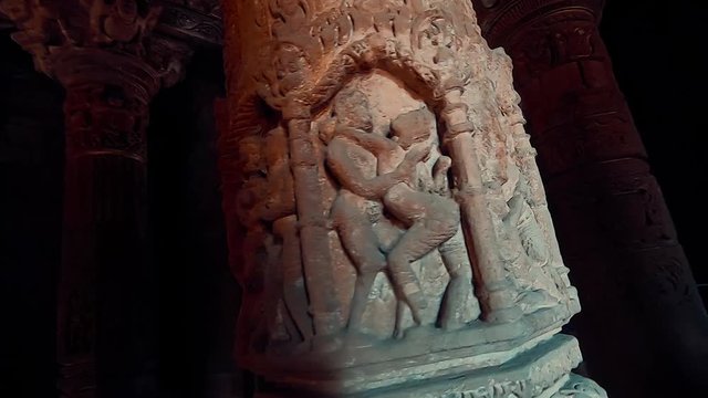 View of the pillar at Sun Temple in Modhera, Gujarat, India